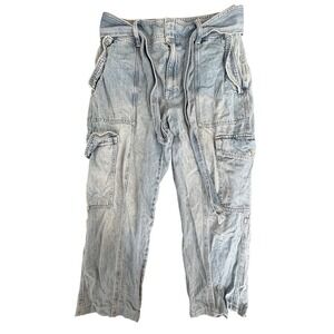 Ralph Lauren Cargo Jeans Womens 8 Blue Denim Utility Gorpcore Y2K Baggy Belted